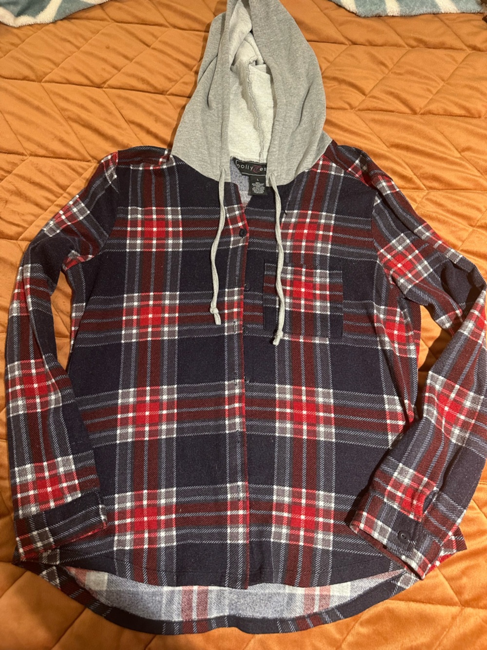 Hooded Plaid Button-up